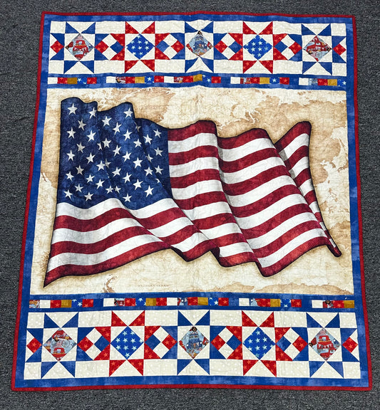 USA Flag on World Map Quilt